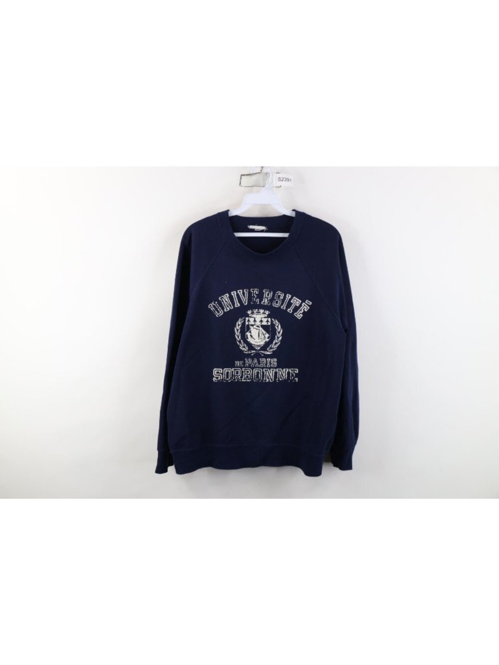 Vintage 80s 90s Womens Large Distressed University of Paris Sorbonne Sweatshirt